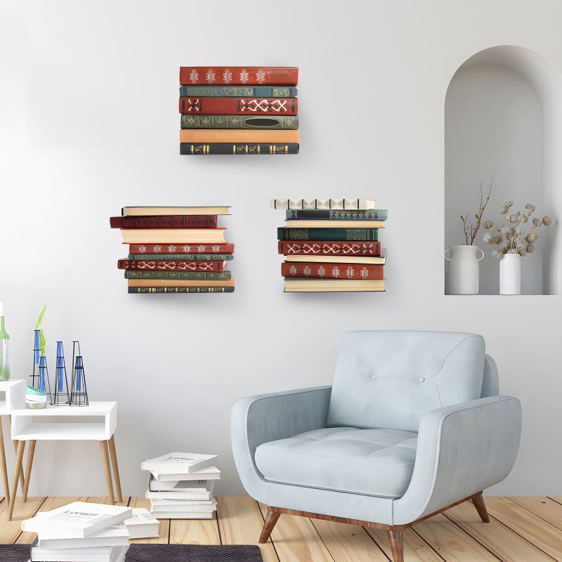 ECOSEAO Floating Book Shelves for Wall  Heavy-Duty Book Organizers  Iron Wall Mounted Shelves for Home Office Classroom Library  White Large (6) - Image 5